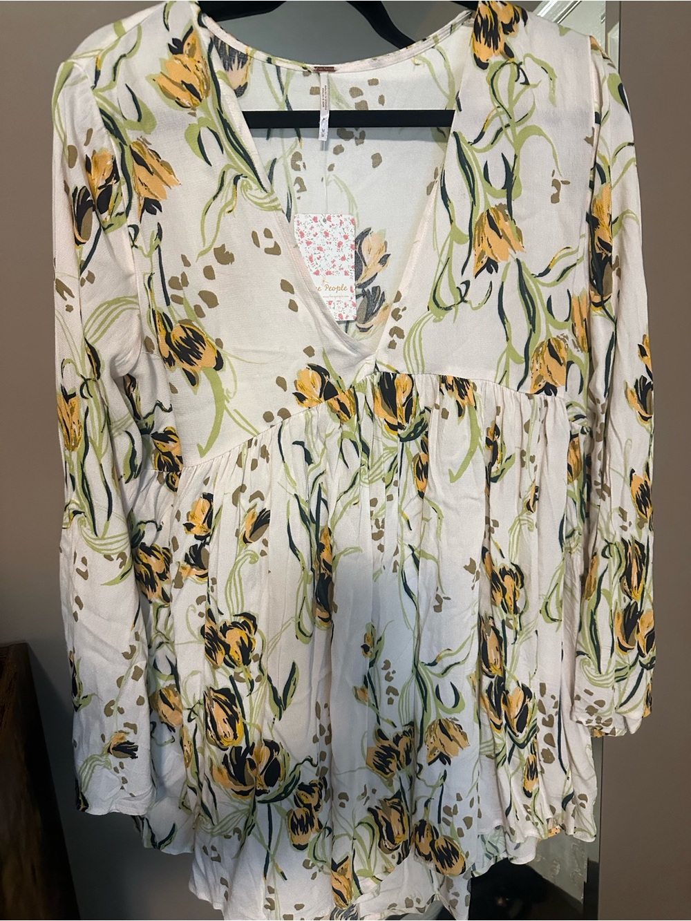 Free People Cream Tunic with Yellow & Green Floral Print